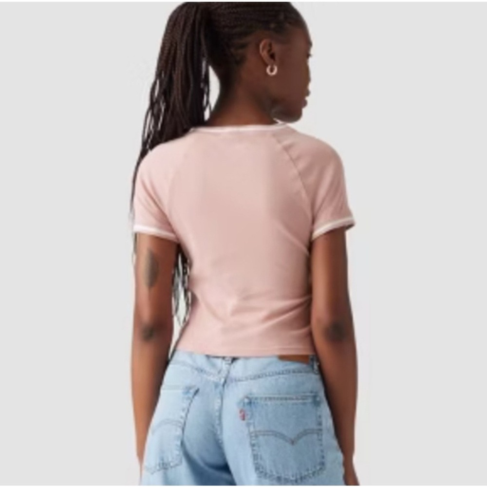 Levis Oracle Ringer Tee NWT Small T-Shirt Pink Short Sleeve Crew Slim Fit Y2K - Picture 2 of 2